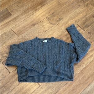 Sunday Best Cable Knit Crewneck Sweater - Charcoal Gray